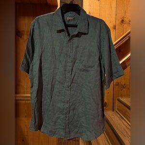 Neiman Marcus 100% Linen Blue Mens XL Button Up Short Sleeve Shirt